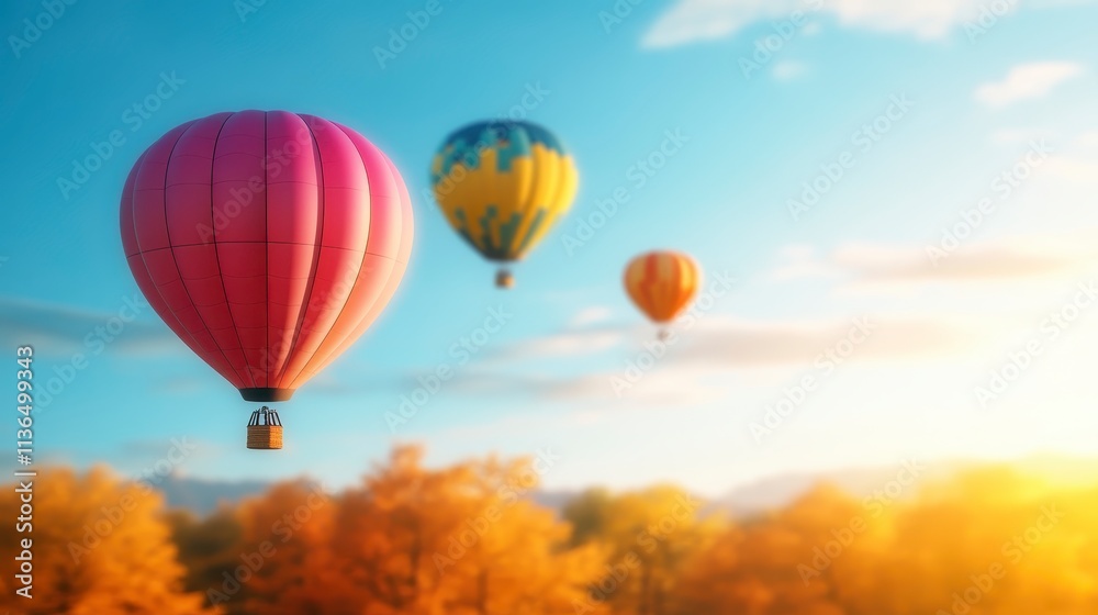 Fototapeta premium Hot Air Balloons Autumn Landscape Sunrise Adventure Travel