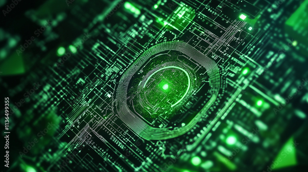 AI technology concept with green glowing digital elements and circuit board, abstract futuristic background AI technology concept with green glowing digital elements and circuit board, abstract futuristic background