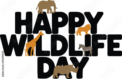 World Wildlife day typography with animal's silhouette vector art and illustration. photo