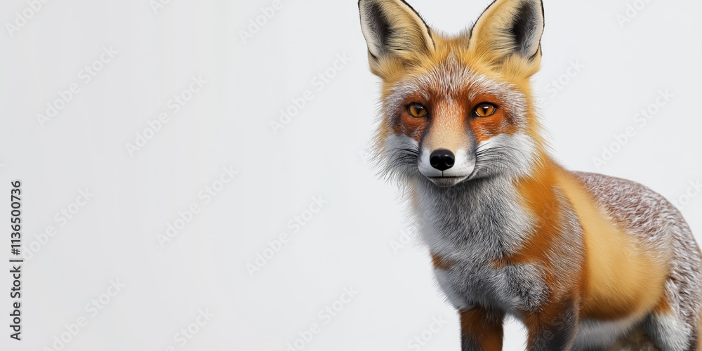 Obraz premium Studio photo of a fox isolated against a white background. Wildlife and conservation concept, space for copy.