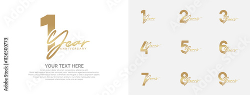 Anniversary logo set vector design, gold color for celebration event