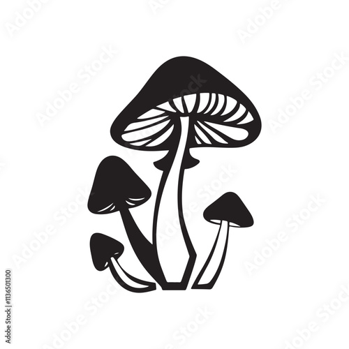  mushroom silhouette vector art black color design and solid white background 