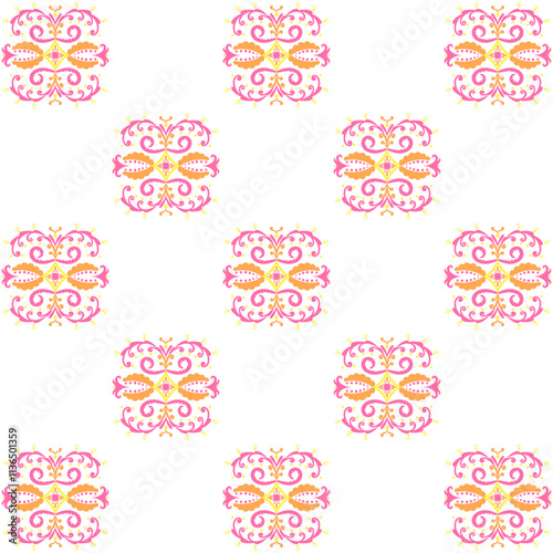 Ornamental oriental vector seamless pattern in pink. Ornament background, backdrop, repeated print