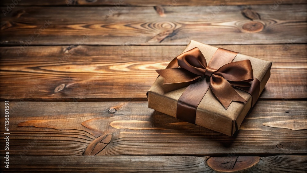 Fototapeta premium A Beautifully Wrapped Gift Box on Rustic Wooden Surface
