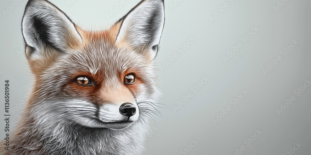 Fototapeta premium Studio photo of a fox isolated against a white background. Wildlife and conservation concept, space for copy.
