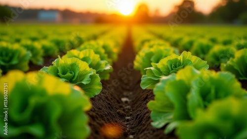 Lettuce Field Rows at Sunset photo