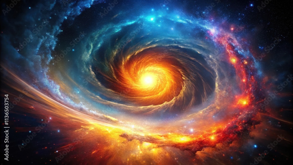 Fototapeta premium A Fiery Cosmic Vortex Swirling Nebulae and Celestial Flames in Deep Space