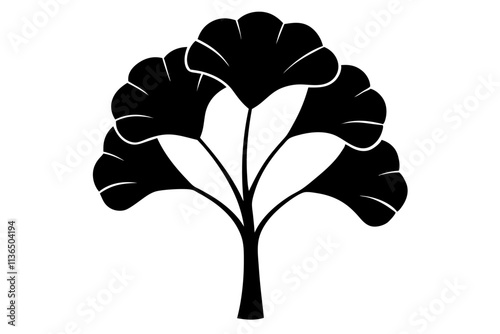 Ginkgo Silhouette, Fan-Shaped Leaf Design, Autumn Foliage Vector Art photo