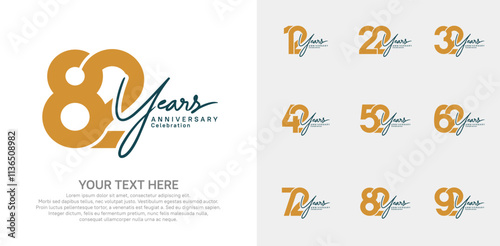 Anniversary logo set vector design, brown and black color for celebration event