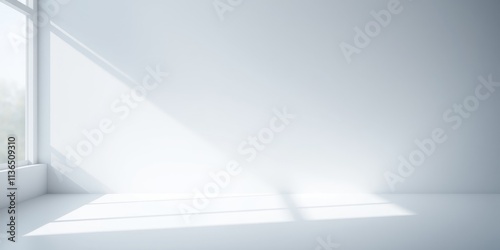 Bright Sunlight Illuminates an Empty White Room, Perfect for Minimalist Design Presentations