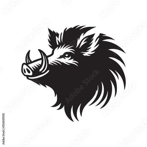 Wild boar head  silhouette vector art black color design and solid white background 