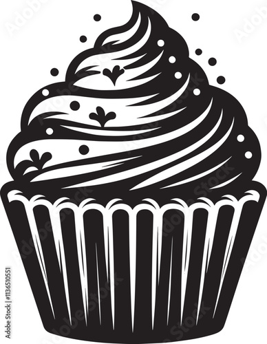 Delicious cup cake silhouette vector illustration isolated on a white background