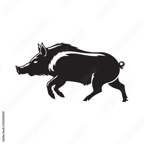 Wild boar running  silhouette vector art black color design and solid white background 
