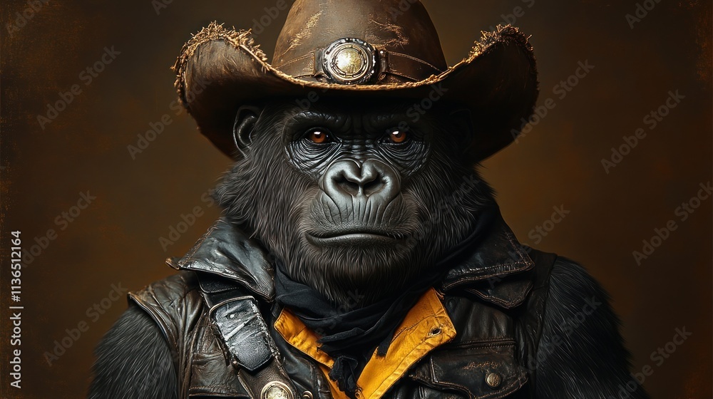 Fototapeta premium Gorilla dressed as cowboy exuding tough persona