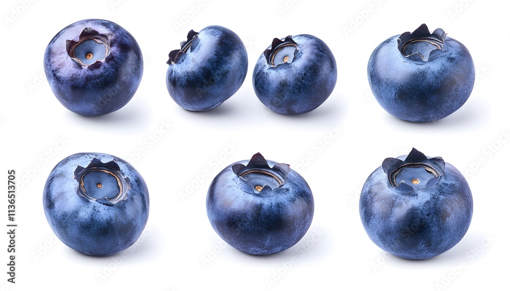 A set of Blueberry isolated on a white background. It includes whole,halved and slice, all with full depth of field. --ar 7:4 A set of Blueberry isolated on a white background. It includes whole,halved and slice, all with full depth of field. --ar 7:4