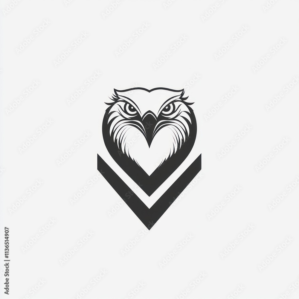Eagle head logo design in a heart-shaped chevron. Eagle head logo design in a heart-shaped chevron.