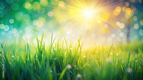Vibrant Green Grass Illuminated by a Bright Sun in a Serene Meadow
