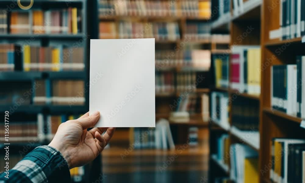 Blank Paper Mockup in Library Setting: Perfect for Education, Literature, or Knowledge-Based Designs Blank Paper Mockup in Library Setting: Perfect for Education, Literature, or Knowledge-Based Designs