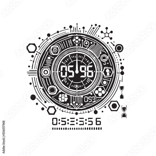 Silhouette vector-style of a Abstract design of a digital time