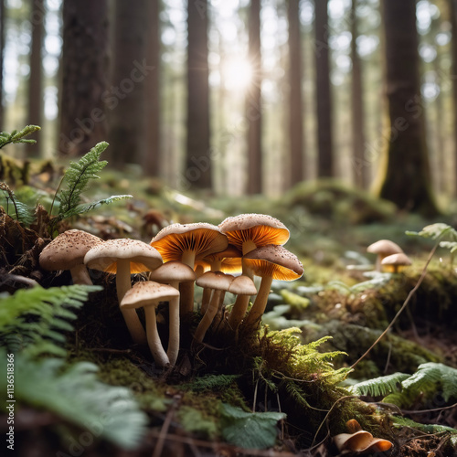 Pilze - Pilze im Dämmernebel eines ruhigen Waldes photo