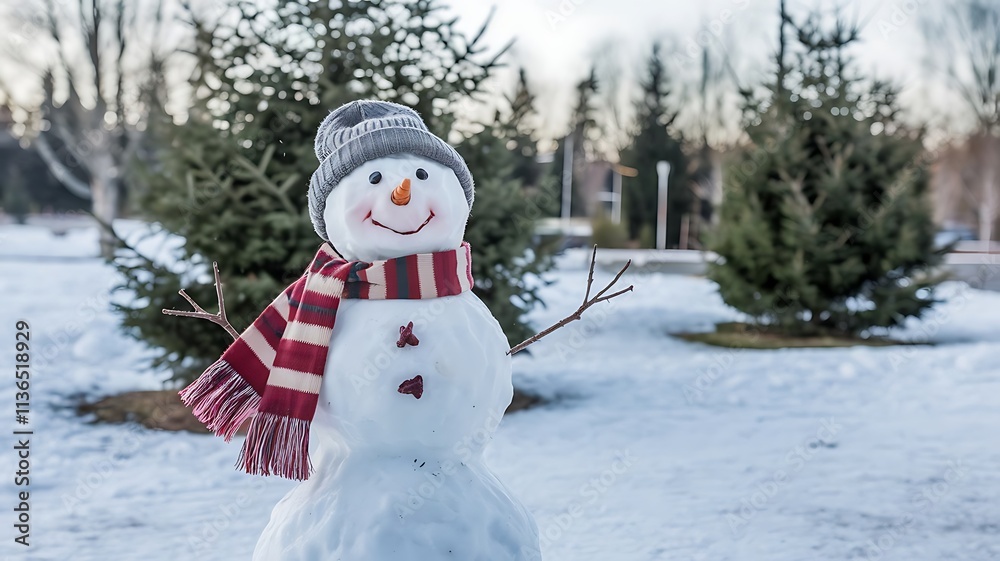 Fototapeta premium a snowman with a scarf and a hat