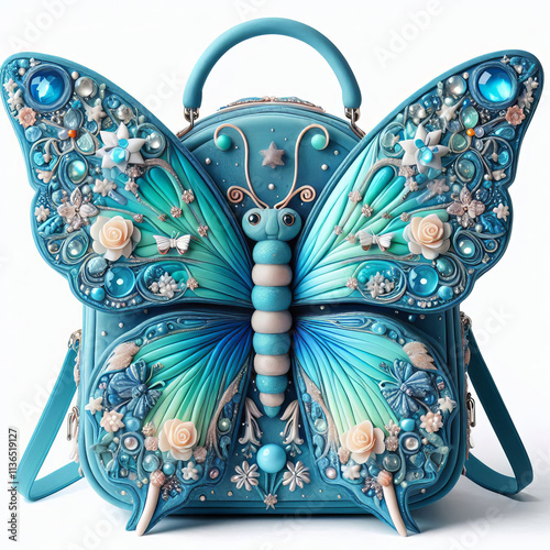 Elegant black-and-orange butterfly-themed backpack featuring detailed art design photo
