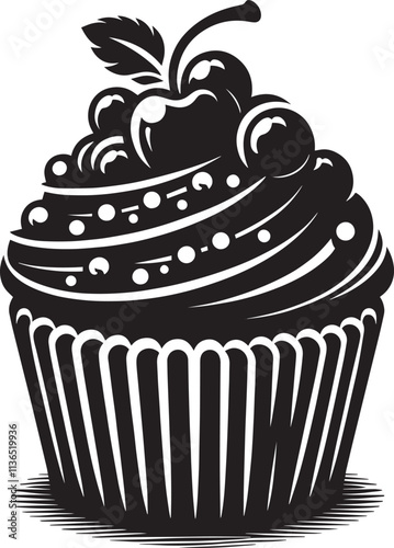 Delicious cup cake silhouette vector illustration isolated on a white background