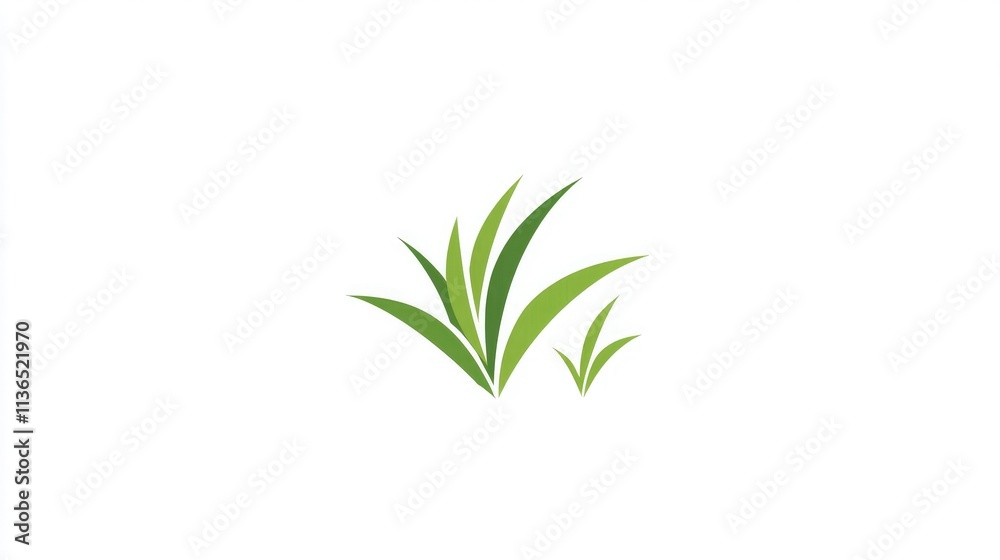 Obraz premium Minimalistic grass icon with a few blades in green on a white background 