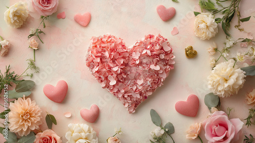 Wallpaper Mural Romantic Heart Surrounded by Flowers and Smaller Hearts Torontodigital.ca