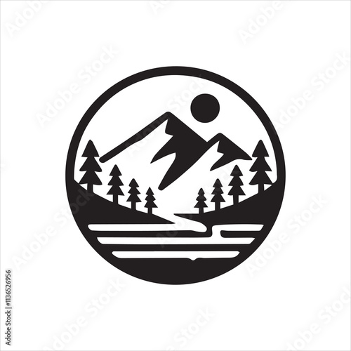 black forest, mountain logo, simple vector icon