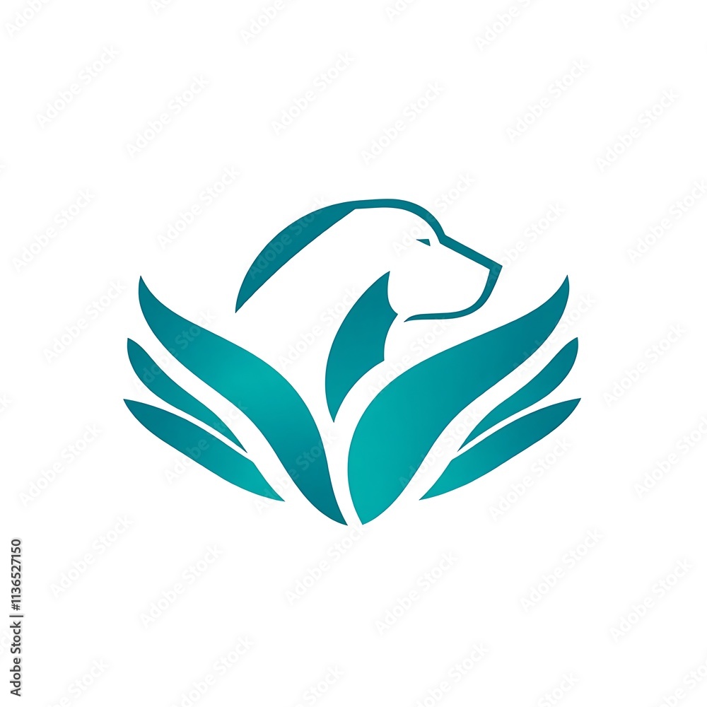 Serene Canine Logo: Teal Dog and Leaves Design Serene Canine Logo: Teal Dog and Leaves Design