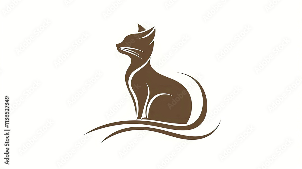 Naklejka premium Elegant brown cat sitting on waves.