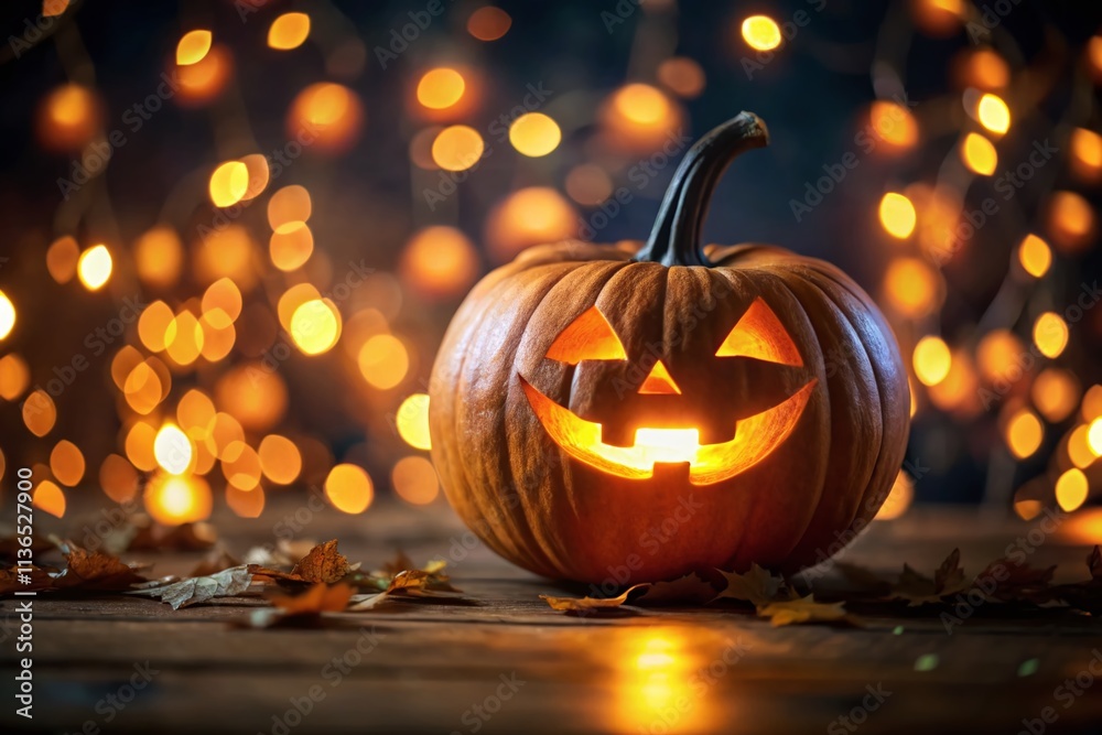 Halloween Jack-o'-lantern Bokeh, Spooky Pumpkin Carving, Autumn Night Photography, Festive Fall Decor Halloween Jack-o'-lantern Bokeh, Spooky Pumpkin Carving, Autumn Night Photography, Festive Fall Decor