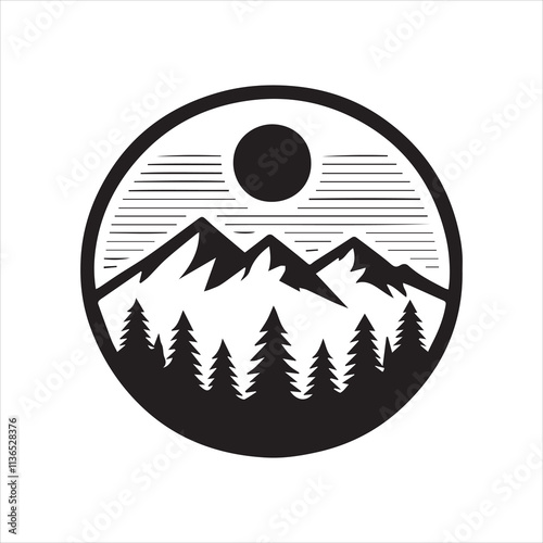 black forest, mountain logo, simple vector icon