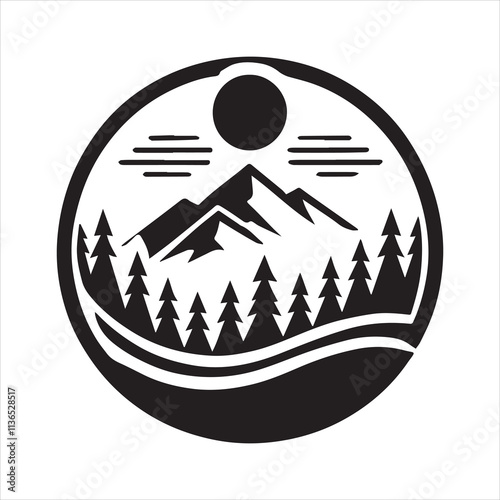 black forest, mountain logo, simple vector icon