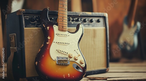 vintage electric guitar and amplifier