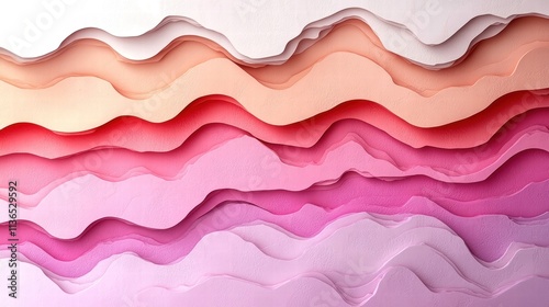 Colorful wavy paper layers in shades of pink, creative abstract background.