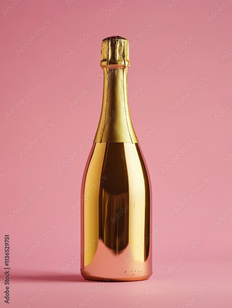 Elegant gold champagne bottle against a pink background showcasing a luxurious celebration vibe Elegant gold champagne bottle against a pink background showcasing a luxurious celebration vibe