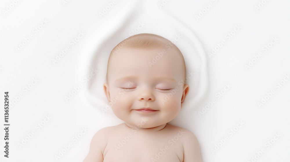 A peaceful baby sleeps soundly with an adorable expression on a soft, light background A peaceful baby sleeps soundly with an adorable expression on a soft, light background