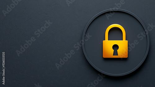 A glowing lock symbol stands out against a dark surface, symbolizing security and safety photo