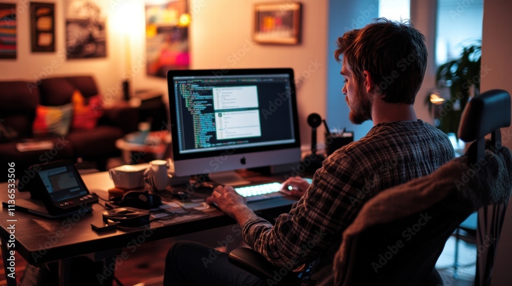 programmer working late at home office programmer working late at home office