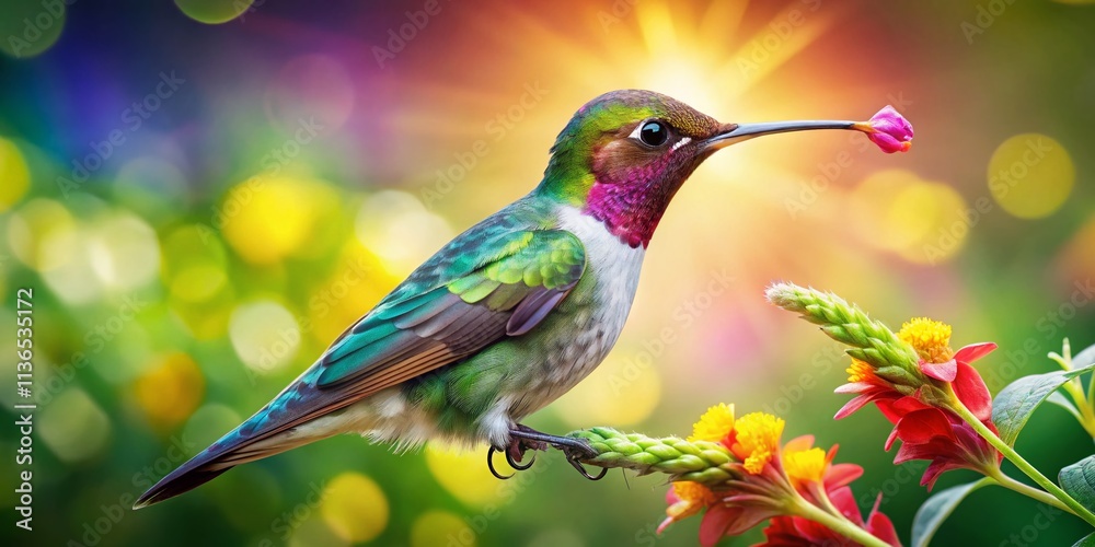 Fototapeta premium Hummingbird Nectar Sip: Stunning Landscape Photography AI Generated Image