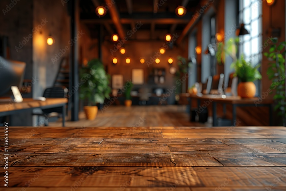 A large room with a wooden table in the center A large room with a wooden table in the center