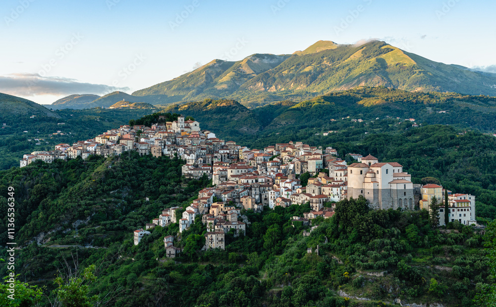 Obraz premium Panoramic view of Rivello, beautiful village in the Province of Potenza, Basilicata, Italy.