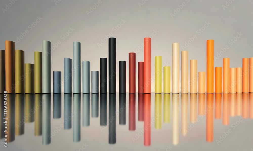 Abstract Colorful Cylinders Reflecting on a Shiny Surface Abstract Colorful Cylinders Reflecting on a Shiny Surface