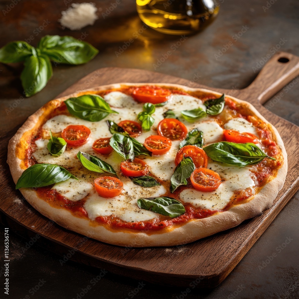 A traditional Italian pizza with a thin, crispy crust, topped with mozzarella cheese A traditional Italian pizza with a thin, crispy crust, topped with mozzarella cheese