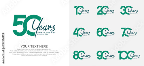 Anniversary logo set vector design, green color for celebration event