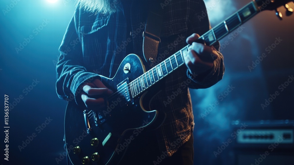 Obraz premium musician playing electric guitar on stage