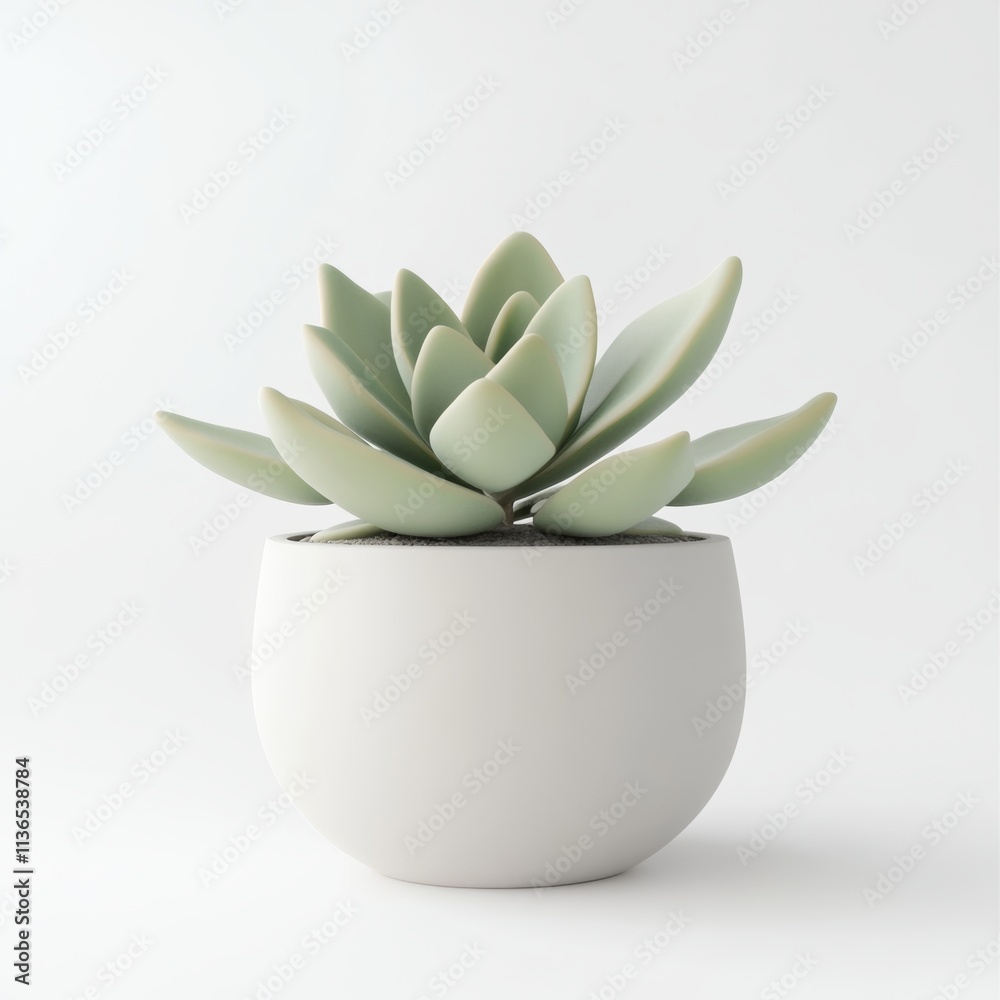 A minimal 3D succulent with elongated leaves in a matte pot surrounded by ample white space A minimal 3D succulent with elongated leaves in a matte pot surrounded by ample white space