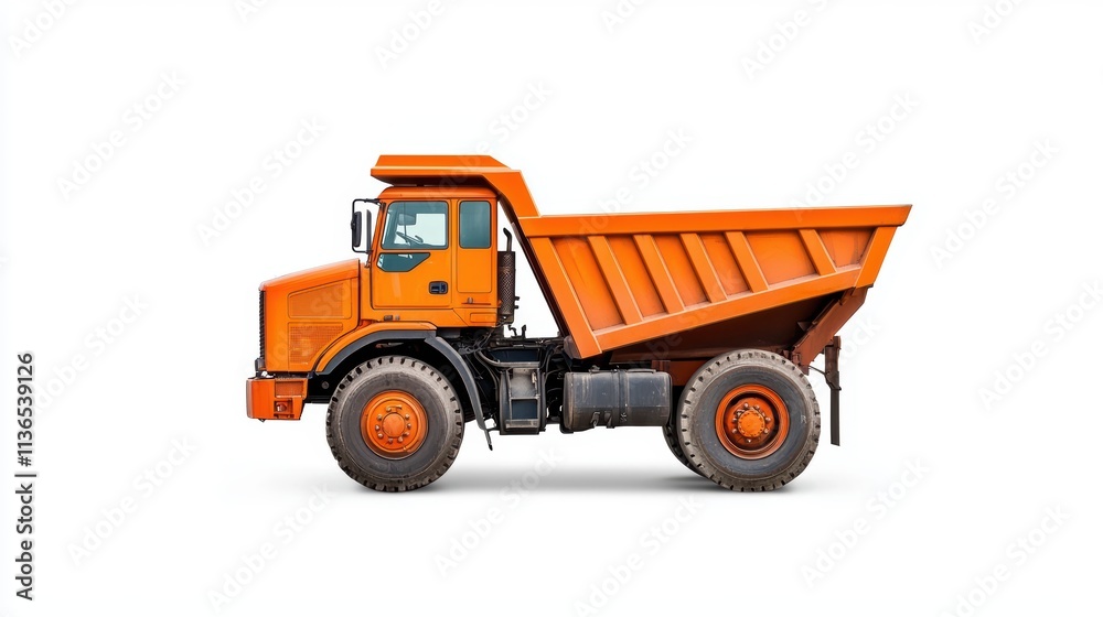 Orange dump truck isolated on white background for construction Orange dump truck isolated on white background for construction